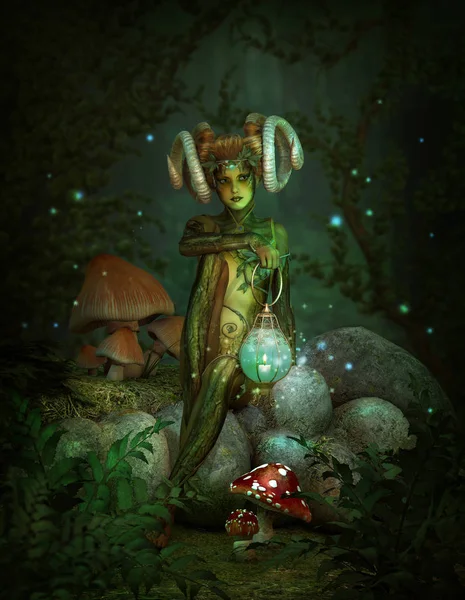 Deep Forest Elf at Night, 3d CG — Stock Photo, Image