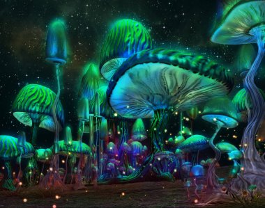  Işıklı Mantarlar, 3d cg