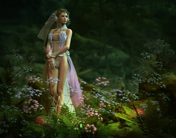 In the small elven forest, 3d CG — 图库照片