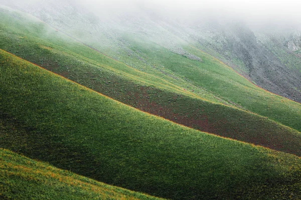 Summer Travel Concept Rows Green Hills Fields Clouds — Stock Photo, Image