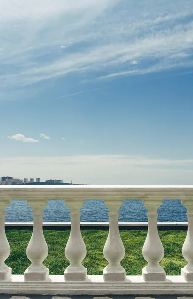 Summer Travel Resort  Walking Recreation Concept. Baroque balustrade overlooking the sea.