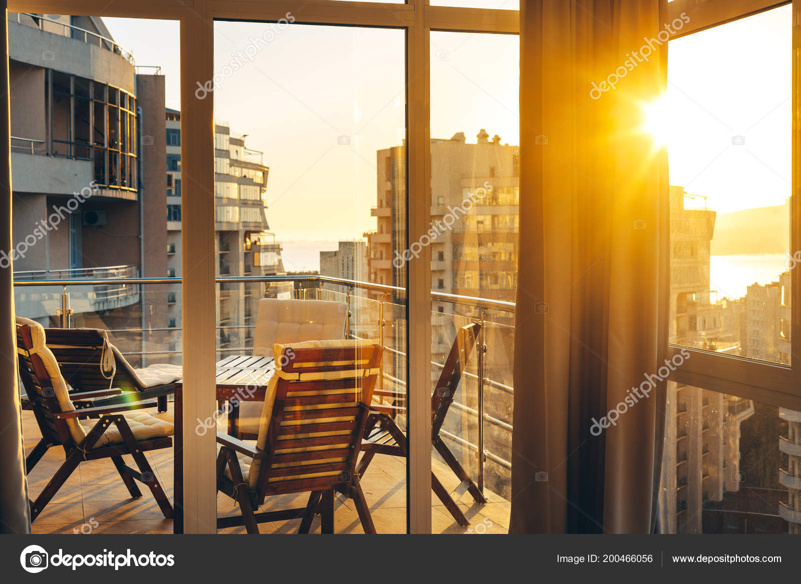 Summer Terrace Garden Furniture Background City Sunset Luxury