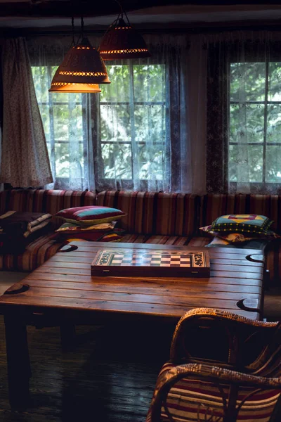 Unrecognizable Comfort Wooden House Interiors Close Rustic Design — Stock Photo, Image