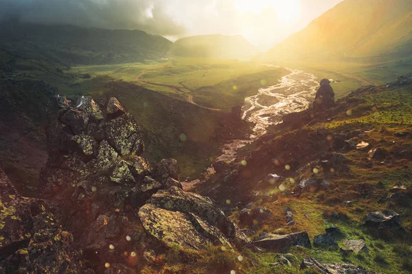 Magic View Picturesque Colorful Valley Mountains Elbrus Summer Outdoor Sunset — Stock Photo, Image