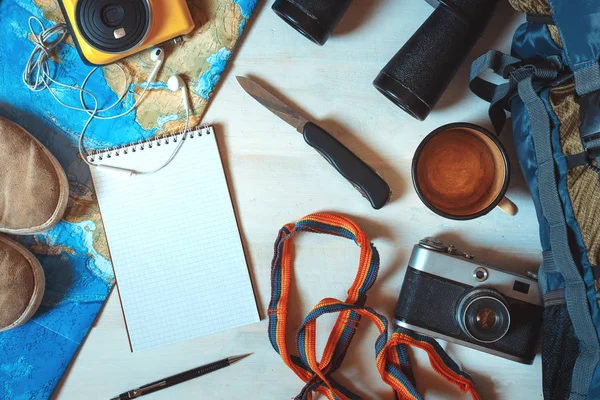 Resa Äventyr Vandring Koncept Resenärens Och Semester Tillbehör Väsentliga Semester — Stockfoto