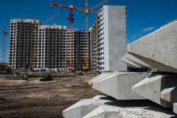 Subestructura Del Edificio Sitio Construcción Edificio Gran Altura Día Soleado — Foto de Stock