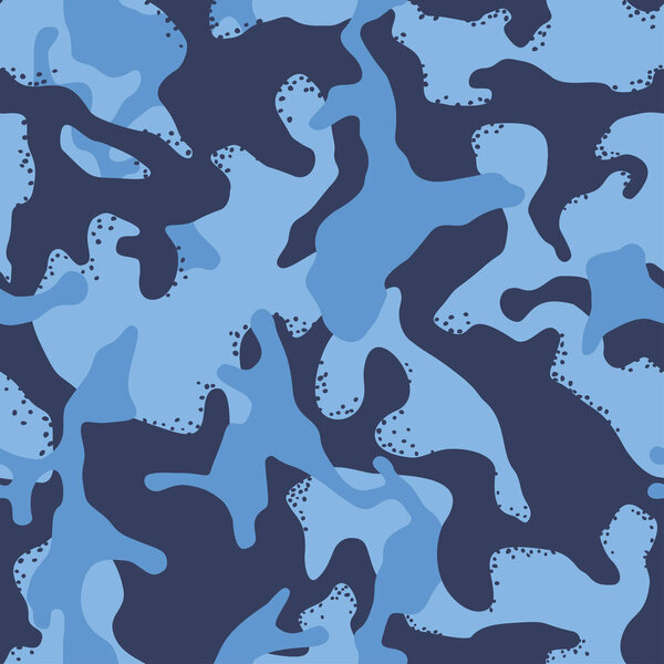 Голубой камуфляж. Классический стиль военной одежды. Армия маскирует камуфляж в морских цветах, морской текстуре, флоте военно-морских сил. Бесшовная векторная иллюстрация
.