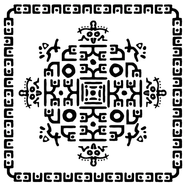 Czarny Biały Abstrakcja Szablon Graficzny Kwadratowy Geometryczne Etniczna Tribal Ornament — Wektor stockowy