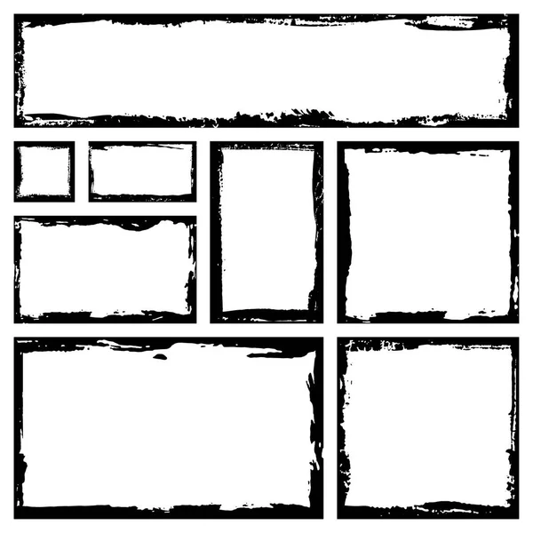Sada Grunge Čtvercových Rámů Prázdné Pozadí Okrajů Ruka Kreslí Černo — Stockový vektor