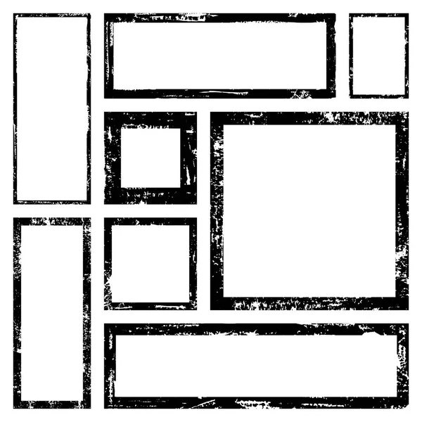 Набор Рамок Векторных Прямоугольников Изображения Текстурой Бедствия Гранж Черно Белые — стоковый вектор