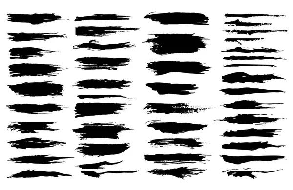 Ink Strokes Set Black Paint Hand Made Grunge Artistic Brushes — Stock Vector