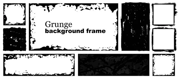 Set Ink Grunge Frames Damaged Edges Black Distress Border Vector — Stock Vector