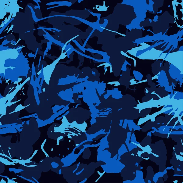 Camuflaje Azul Grunge Militar Repeticiones Textura Guerra Fondo Sin Costuras — Vector de stock