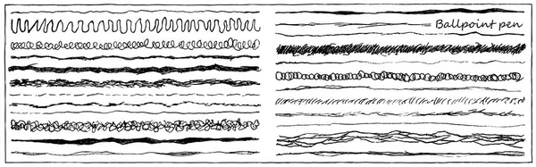 Satz Künstlerischer Bleistiftpinsel Handgezeichnete Grunge Striche Linien Aus Gel Pen — Stockvektor