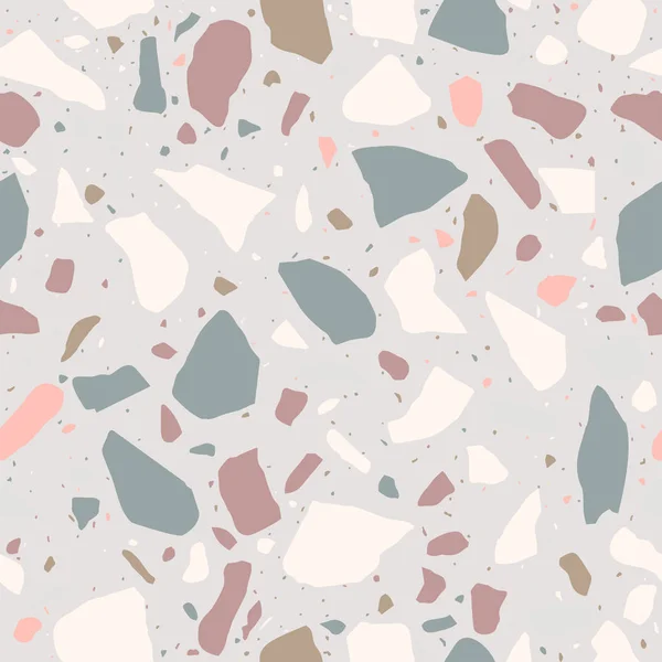 Terrazzo Seamless Pattern Colored Stones Vector Abstract White Background Chaotic — Stock Vector