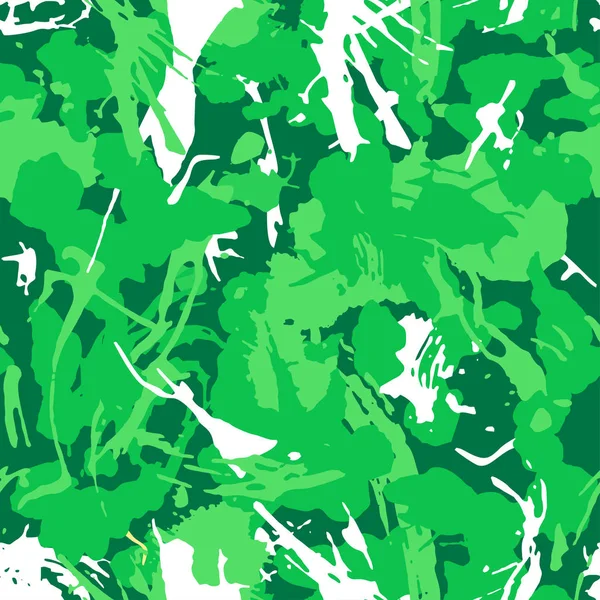浅绿色的伪装图案与油漆笔画和飞溅的元素为纺织品 明亮多彩的格子壁纸 运动服 包装纸 抽象时尚向量背景 — 图库矢量图片
