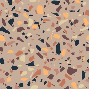 Terrazzo döşeme seamless modeli. Kahverengi Bej mozaik taban. Karo çakıl ve taş ile. Doku arka plan cilalı kaya yüzeyi ile soyut. Vektör