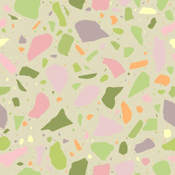 Terrazzo地板无缝图案 用彩色抛光卵石制成的大理石马赛克 — 图库矢量图片
