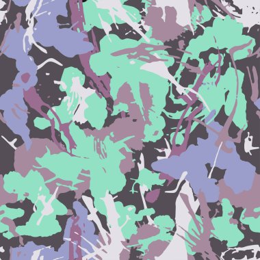 Grunge kamuflaj seamless modeli. Kentsel moda giyim tarzı. Camo maskeleme, yazdırma doku konturlar ve su sıçramalarına şekli ile yineleyin. Vektör