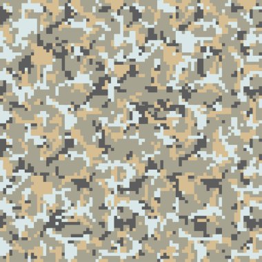 Dijital camo arka plan. Sorunsuz kamuflaj deseni. Modern askeri doku. Çöl gri ve kahverengi kum rengi. Vektör kumaş tekstil baskı tasarımları.