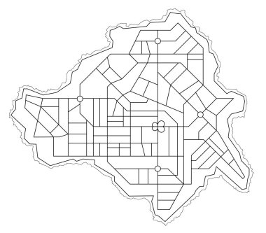 Çizgileri ve caddeleri olan soyut şehir navigasyon haritası. Siyah-beyaz vektör şehir planlama planı. Plan sokak haritası, yol grafik navigasyonu.