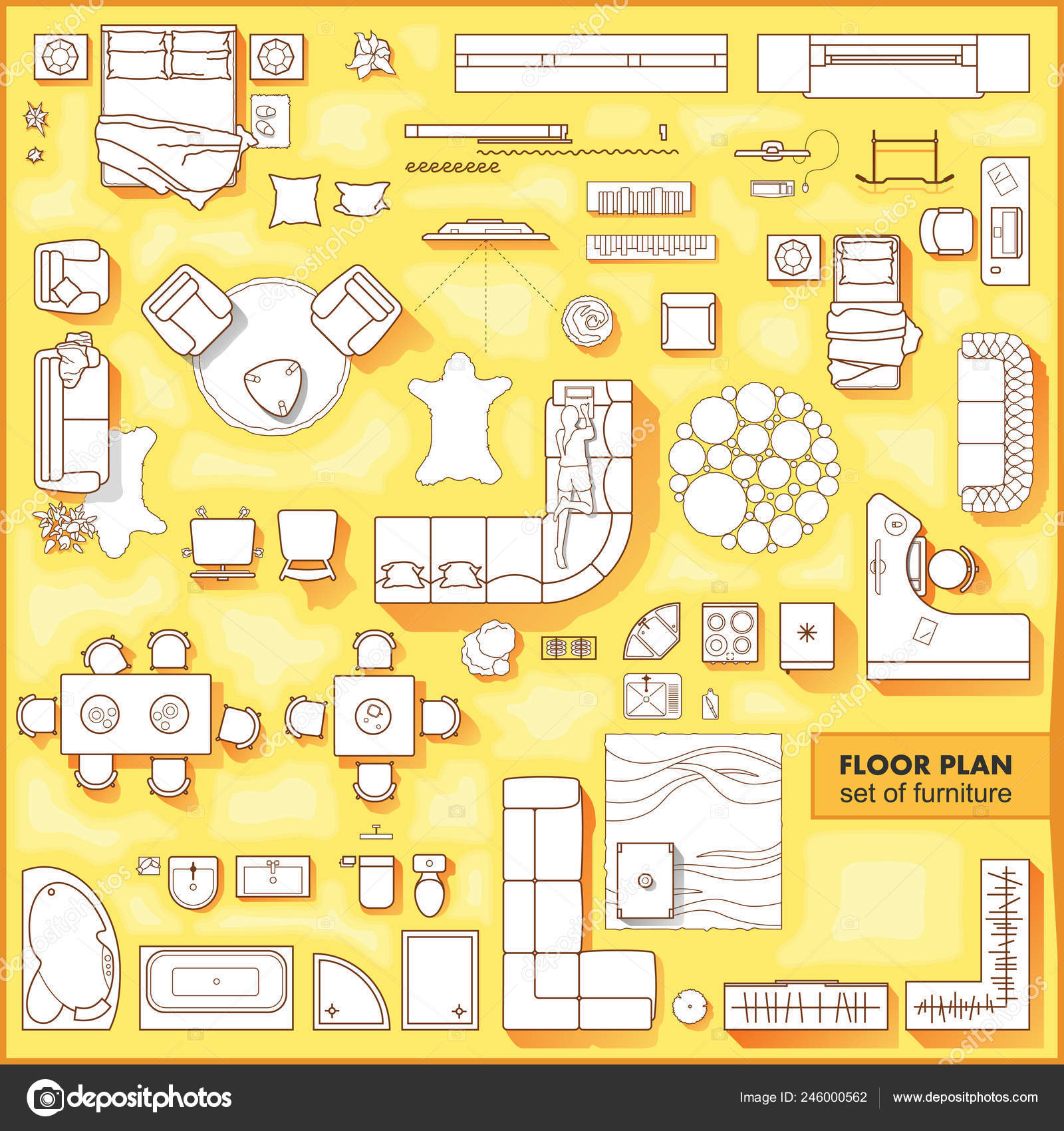 Floor Plan Icons Set Design Interior Architectural Project View