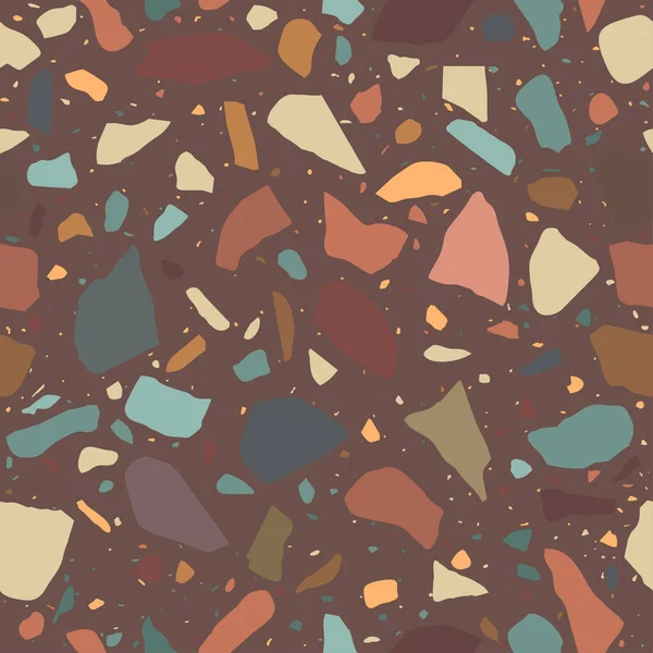 Terrazzo Piso Sem Costura Padrão Mosaico Mármore Feito Seixos Coloridos — Vetor de Stock