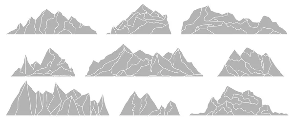 Mountains Silhouettes Isolated White Background Panoramas Rocks Vector Set Landscape — Stock Vector