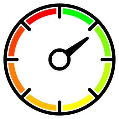 Bir ok olan renkli ölçer. Basit hız göstergesi, web, mobil yuvarlak detektörler ve infographics. Beyaz arka plan üzerinde izole vektör simgesi. 