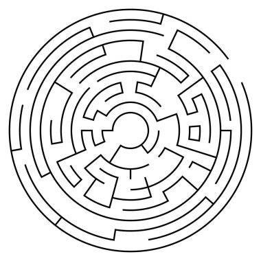 Dairesel labirent ile giriş ve çıkış. Line labirent oyunu. Orta karmaşıklık. Vektör 