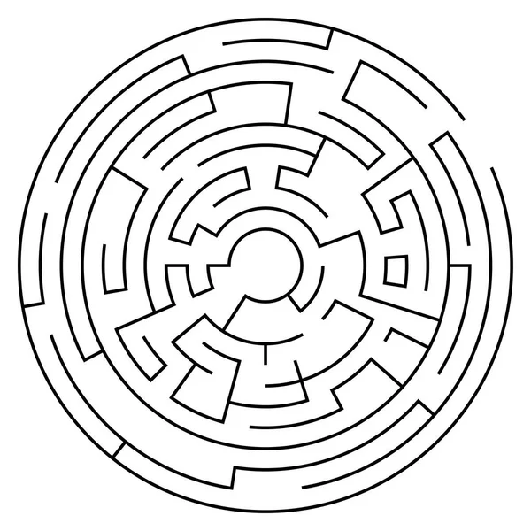 Cirkulär Labyrint Med Inresa Och Utresa Line Labyrint Spel Medium — Stock vektor