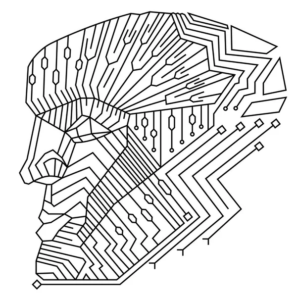 Künstliche Intelligenz Abstrakte Geometrische Umrisse Des Menschlichen Kopfes Mit Leiterplatte — Stockvektor