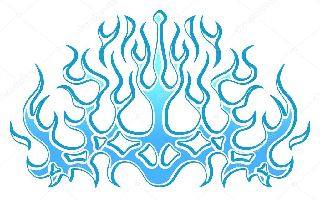 Frozen ice tribal blue flames, sticker on the hood. Car Bike Vehicle Graphics, Vinyls & Decals. Abstract fire flame, vector illustration.