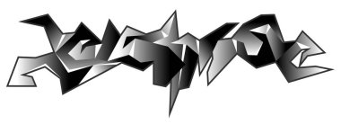 Grafiti kentsel sanat illüstrasyon. Siyah ve beyaz renkler 3d soyut şekiller beyaz arka plan üzerinde izole. Tişörte baskı. Vektör 