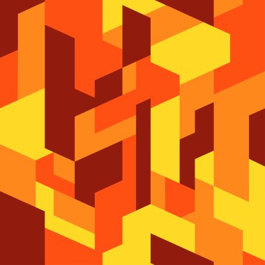 Izometrik kamuflaj desen arka planı. Kentsel giyim tarzı, kamuflaj baskı tekrar. Turuncu-sarı renkler doku. Vektör 