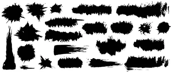 Ensemble Peinture Noire Coups Pinceau Encre Pinceaux Lignes Dirty Éléments — Image vectorielle