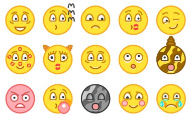 Emoji simgeler. Komik suratlar farklı duygular ile. İzole. Vektör çizim.