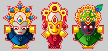 Lord Jagannath, Balabhadra ve Subhadra - Orissan Tanrı - Puri Ratha Yatra Hindu festivali. Vektör simgesi