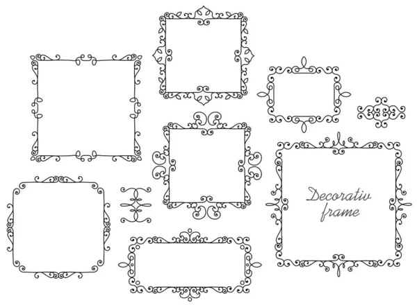 Набір Декоративних Вінтажних Рам Мальована Вручну Векторна Ілюстрація Білому Тлі — стоковий вектор