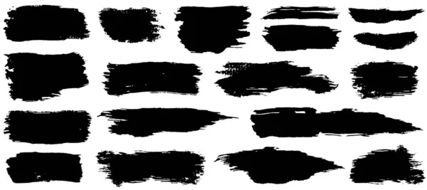 Collection Vectorielle Peinture Noire Grungy Artistique Faite Main Coup Pinceau — Image vectorielle