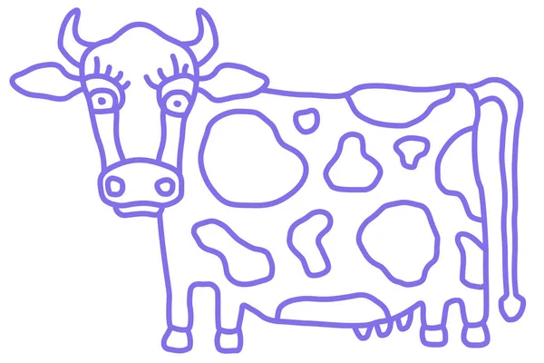 Caricature Vache Mignonne Avec Vue Latérale Sur Fleur Cartoon Style — Image vectorielle