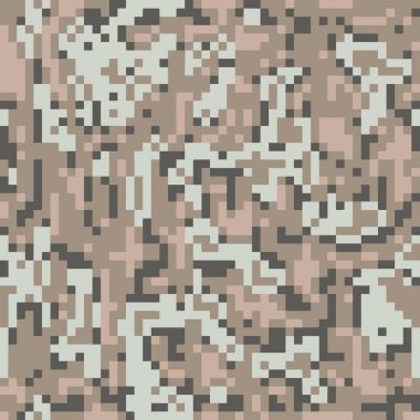 Dizaynınız için dijital pikselli kamuflaj deseni. Kahverengi kamuflaj rengi çöl. Vektör Dokusu