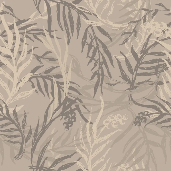 Kamouflage Med Löv Och Kvistar Sömlösa Handritade Mönster Tropisk Kamouflage — Stock vektor