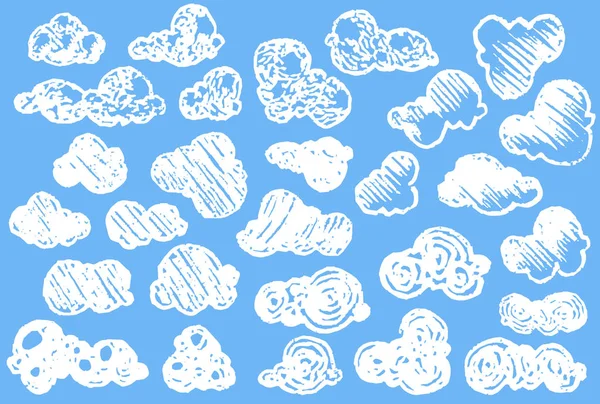 Handgezeichnete Wolken Gesetzt Kritzelstil Halk Zeichnung Textur Doodle Vektor Sammlung — Stockvektor