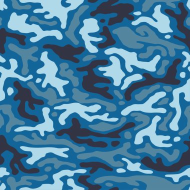 Askeri mavi kamuflaj, Savaş dokusu tekrarlar, kusursuz arka plan. Ordu Giyim, kumaş avcılık için Kamuflaj Desen. Vektör