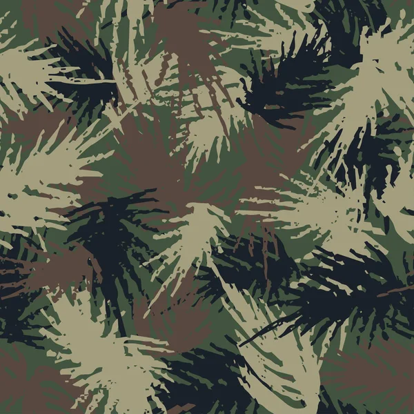 Camouflage Needles Plants Seamless Pattern Grunge Branches Herbs Green Hand — Stock Vector