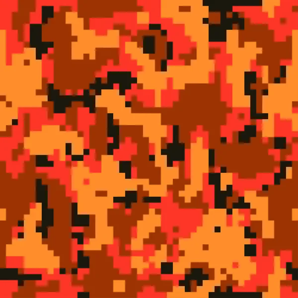数字像素卡莫 无缝模式为您的设计 明亮的橙色颜色伪装 现代织物印花 抽象重复壁纸 矢量纹理 — 图库矢量图片