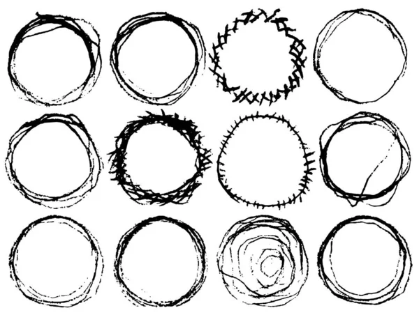 Hand Getekende Cirkel Lijn Schets Set Vector Circulaire Krabbel Doodle — Stockvector