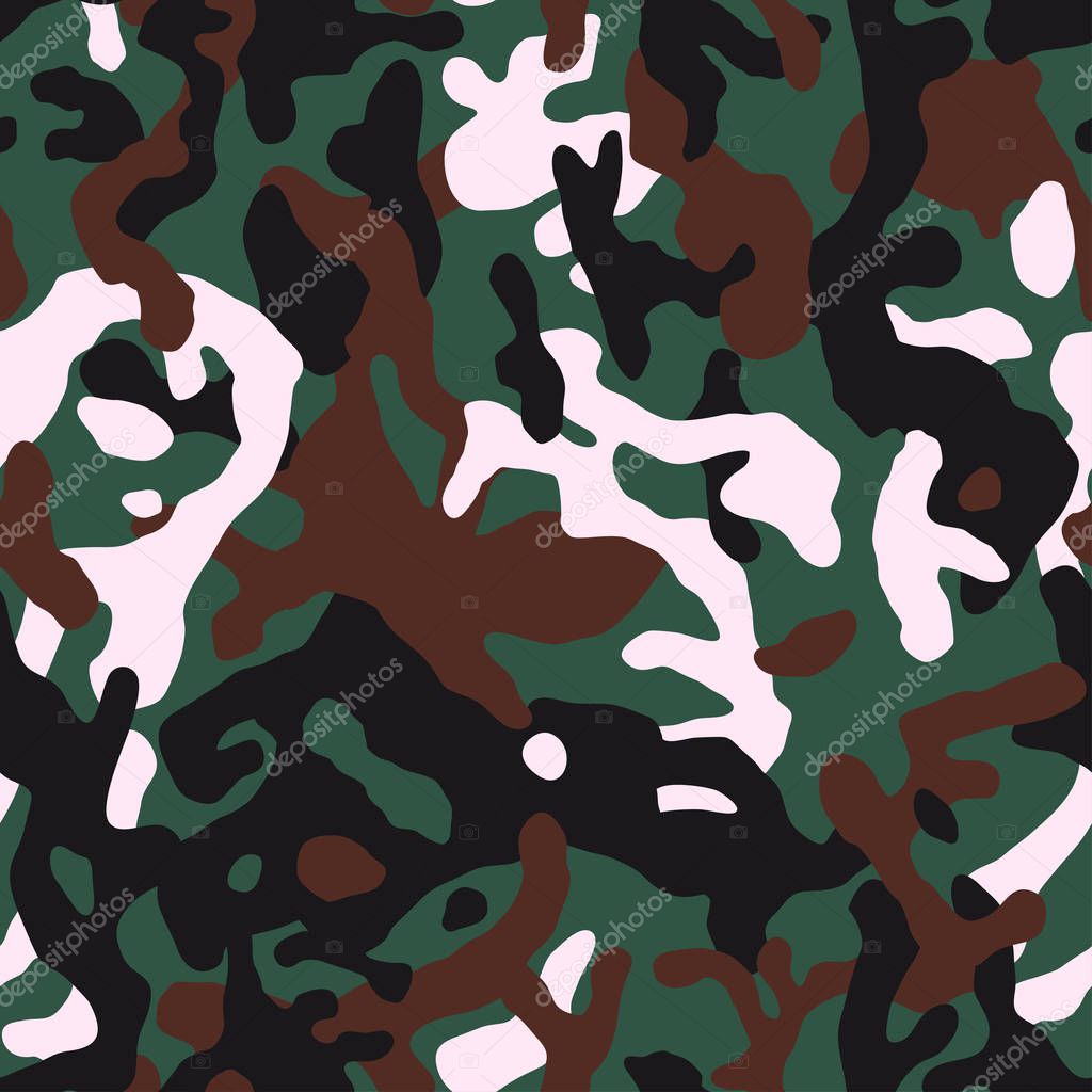 Green camouflage pattern background. Seamless khaki green camouflage. Camo texture. Vector