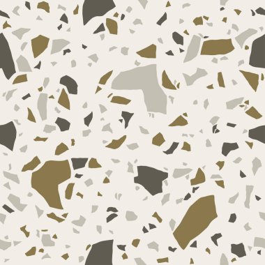 Terrazzo dikişsiz doku. Döşeme döşemesi, cilalanmış taş deseni. Mermer yüzey. Kaotik lekeli vektör soyut arkaplan.